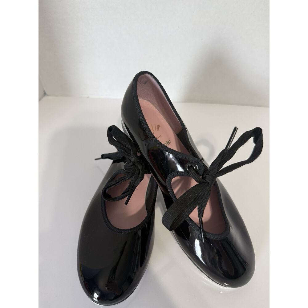 Capezio Black Patent Leather Tap Shoes Lace Up Oxford Dance Shoes 13.5 W Youth